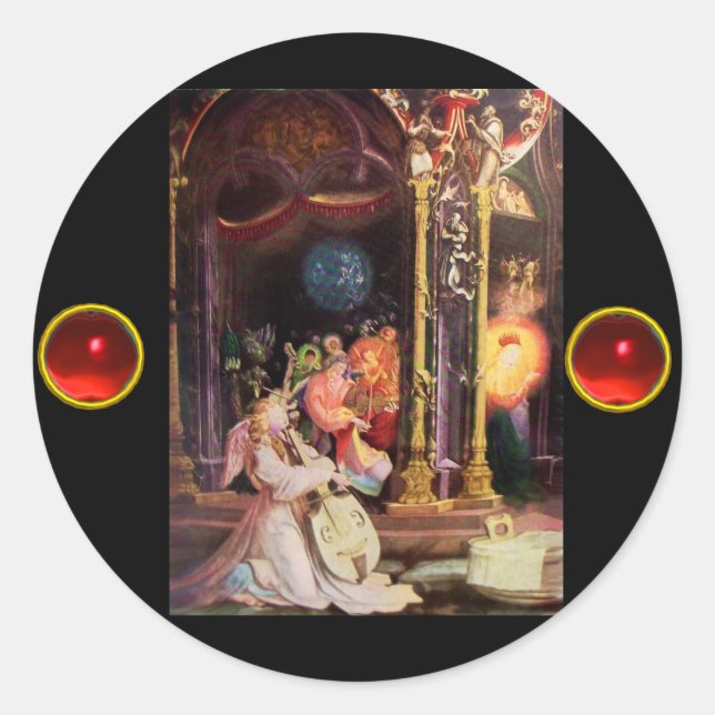 NATIVITY WITH ANGELS - MAGIC OF CHRISTMAS CLASSIC ROUND STICKER (Front)