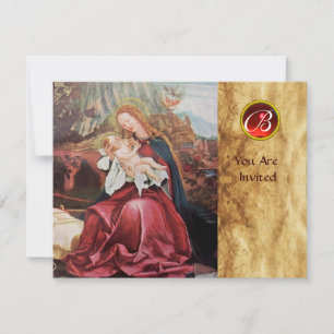 NATIVITY WITH ANGELS - MAGIC OF CHRISTMAS MONOGRAM INVITATION