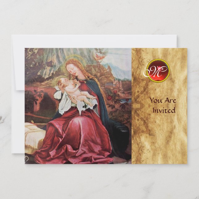 NATIVITY WITH ANGELS - MAGIC OF CHRISTMAS MONOGRAM INVITATION (Front)
