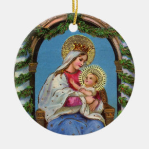 Nativity With Madonna And Child Ceramic Ornament