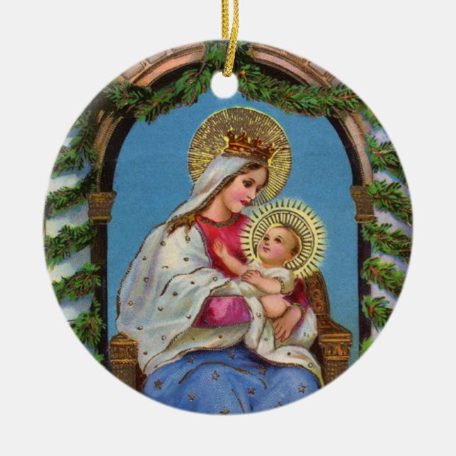 Nativity With Madonna And Child Ceramic Ornament (Front)