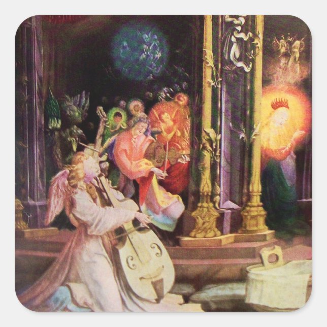 NATIVITY WITH MUSICAL ANGELS - MAGIC OF CHRISTMAS SQUARE STICKER (Front)