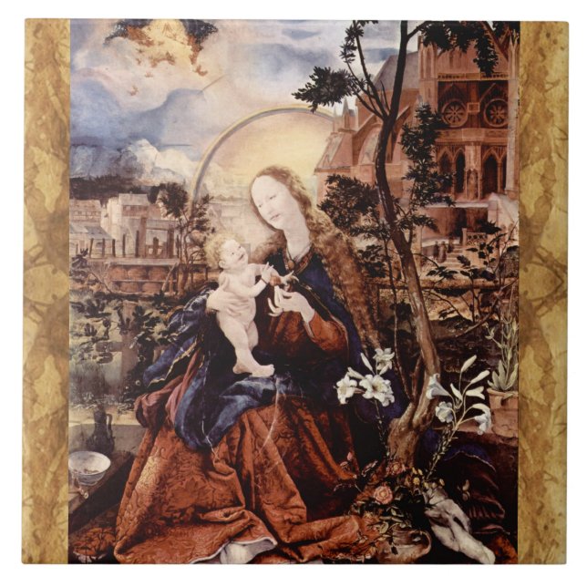 NATIVITY WITH WHITE LILLES - MAGIC OF CHRISTMAS  CERAMIC TILE (Front)