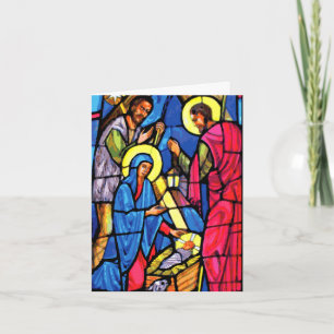 Nativity Zoom Stained Glass Christmas Holiday Card