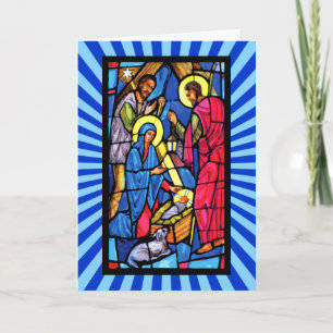 Nativity Zoom Stained Glass Christmas Holiday Card