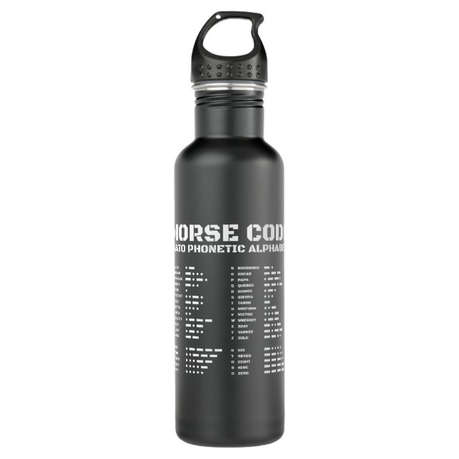 NATO Phonetic Alphabet Black and White Morse Code 710 Ml Water Bottle (Front)