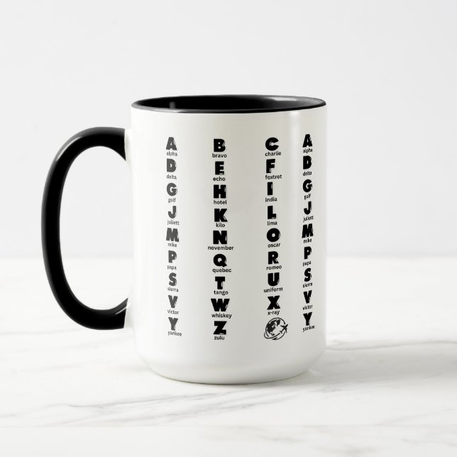NATO Phonetic Alphabet, Black Letters Mug (Left)