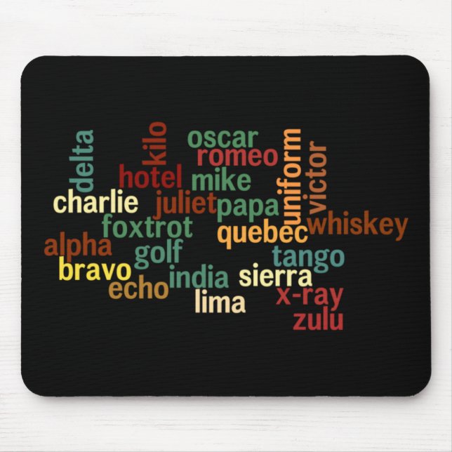 NATO Phonetic Alphabet (Dark Background) Mouse Pad (Front)