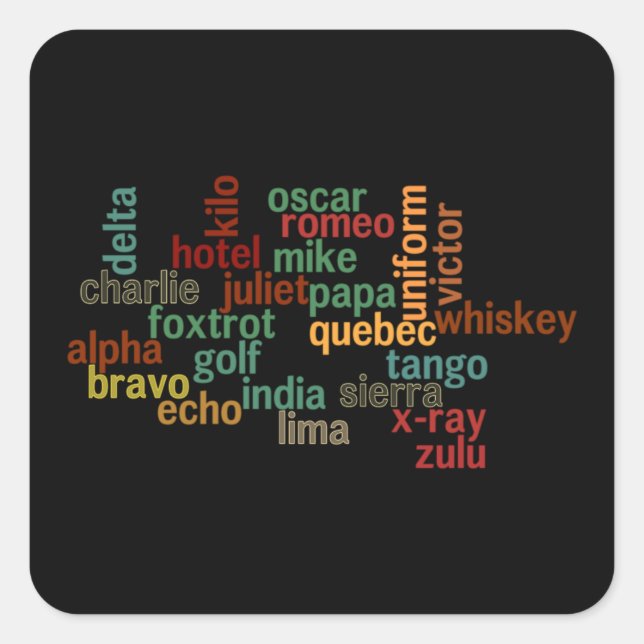 NATO Phonetic Alphabet (Dark Background) Square Sticker (Front)