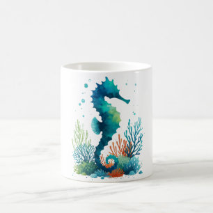natuical/beach/coastal seahorse art coffee mug