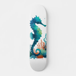 natuical/beach/coastal seahorse art skateboard