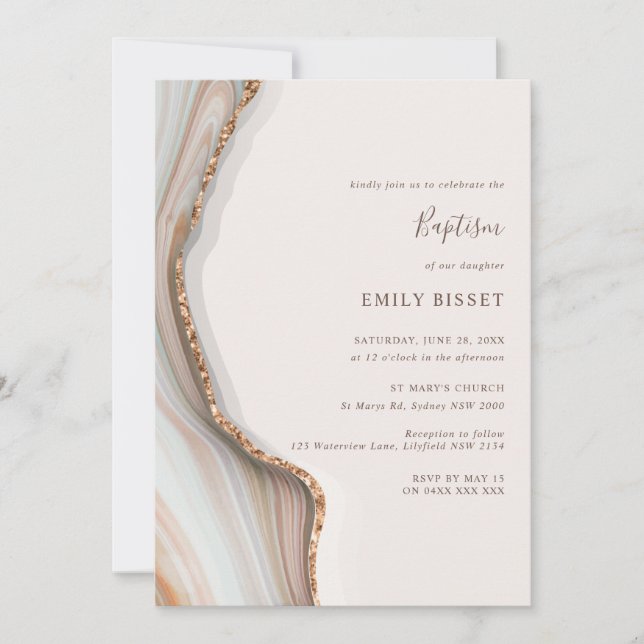 Natural Agate Marble Baptism Invitation (Front)