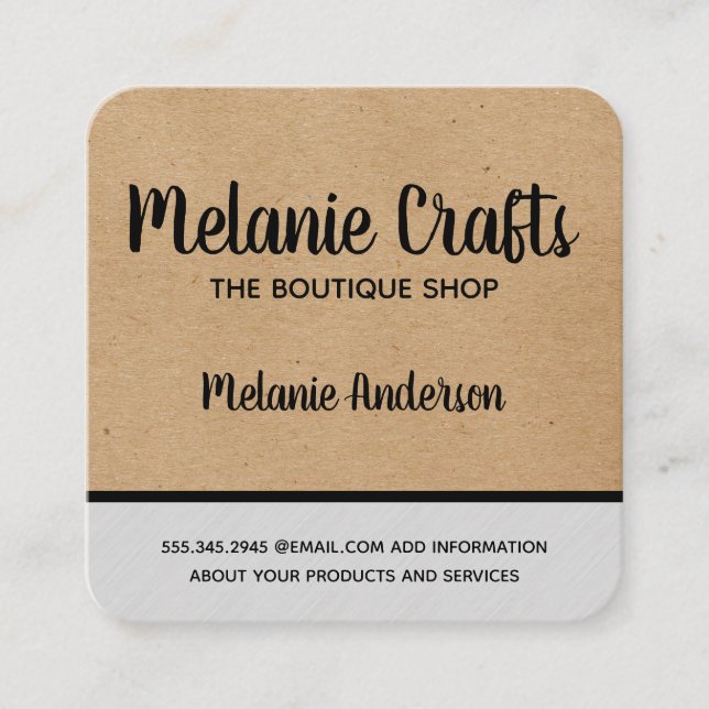 Natural | Arts and Crafts / Grey Texture Trim Square Business Card (Front)