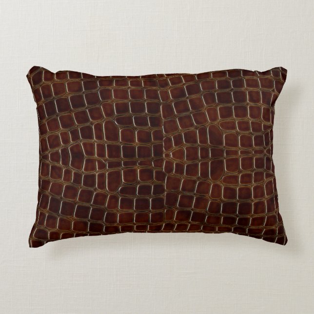 Natural background of lacquered brown crocodile le decorative cushion (Front)