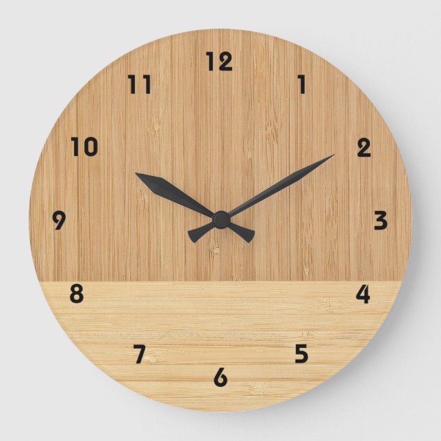 Natural Bamboo Border Wood Grain Look Large Clock (Front)