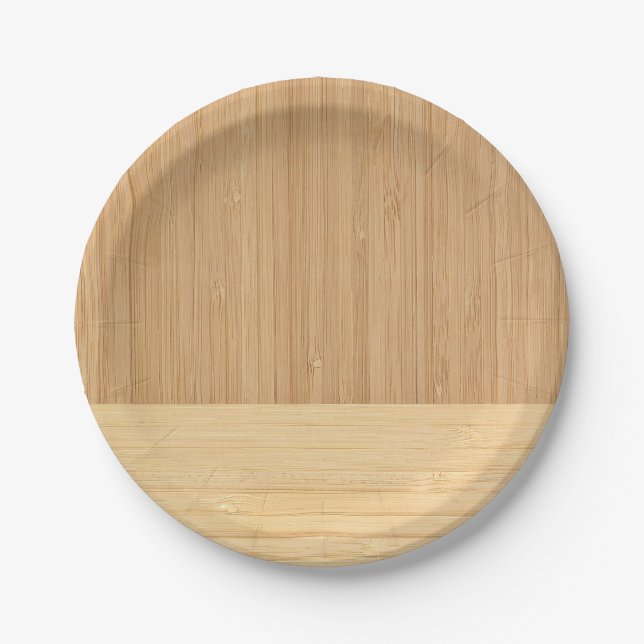 Natural Bamboo Border Wood Grain Look Paper Plate (Front)