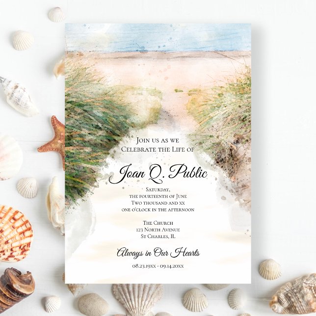 Natural Beach Watercolor Celebration of Life Invitation (Creator Uploaded)
