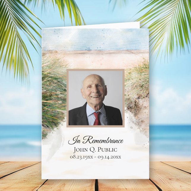 Natural Beach Watercolor Funeral Service Folded Program (Creator Uploaded)