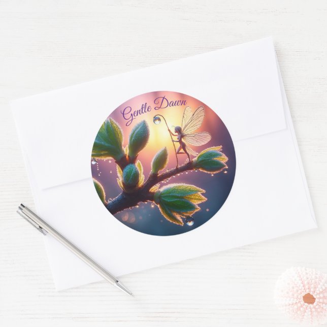 Natural beauty fairy dew tiny creature summer  classic round sticker (Envelope)