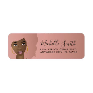 Natural Beauty, Pink Afro Pink, Brown Background Return Address Label