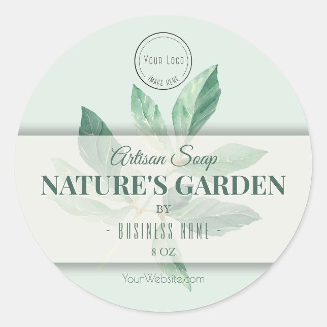 Natural beauty product soap label green leaf (Front)
