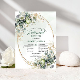 Natural Beauty Rehearsal Dinner Greenery and Gold Invitation