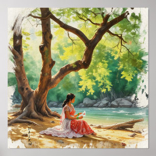 Natural beauty woman on river bang foil prints