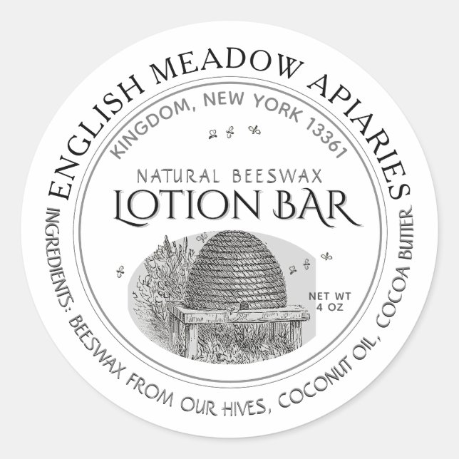 Natural Beeswax Custom Lotion Bar Label White (Front)