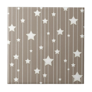 Natural beige and white star garland stripes ceramic tile