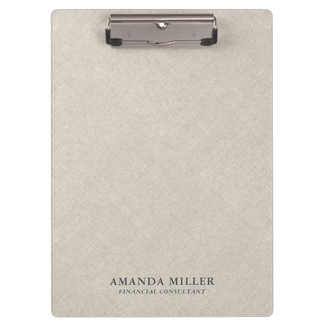 Natural Beige Linen Texture With Grey Typography Clipboard (Front)