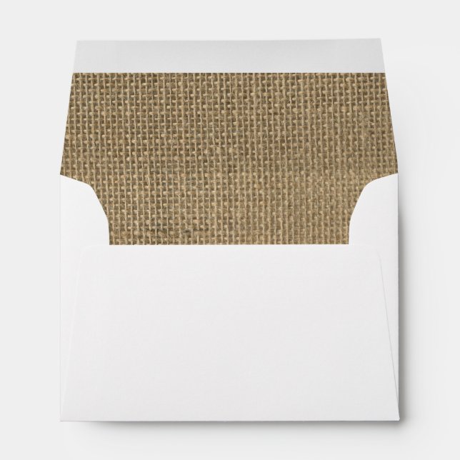 Natural Beige Tan Jute Burlap-Rustic Cabin Wedding Envelopes (Back (Bottom))