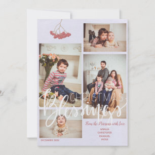 Natural beige white blush 4 photos modern family holiday card