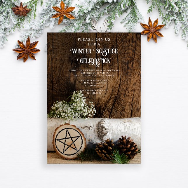 Natural Birch Tree Log Pine Cones Winter Solstice  Invitation (Creator Uploaded)