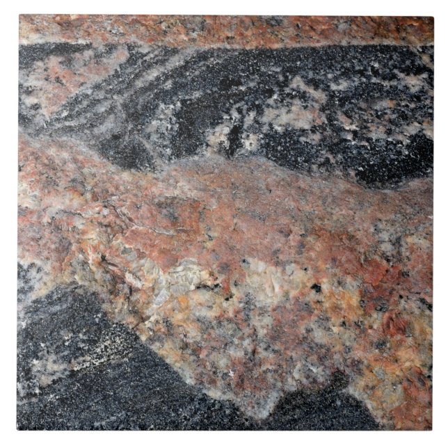 Natural Black and Peach Rock Texture Pattern Photo Ceramic Tile (Front)