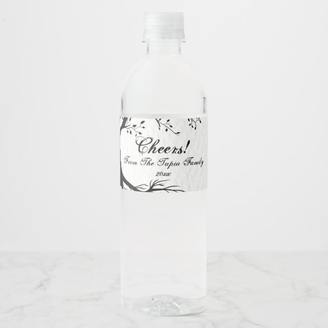 Natural, Black and White Tree Water Bottle Label (Front)