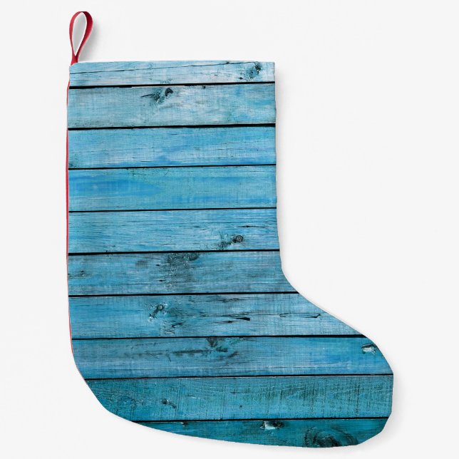 Natural blue wood, textured background. small christmas stocking (Front)