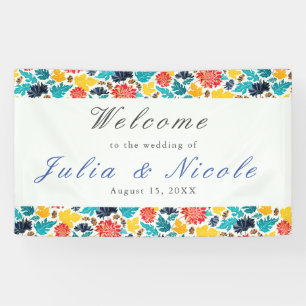 Natural Blue Yellow Watercolor Sunflowers Wedding Banner