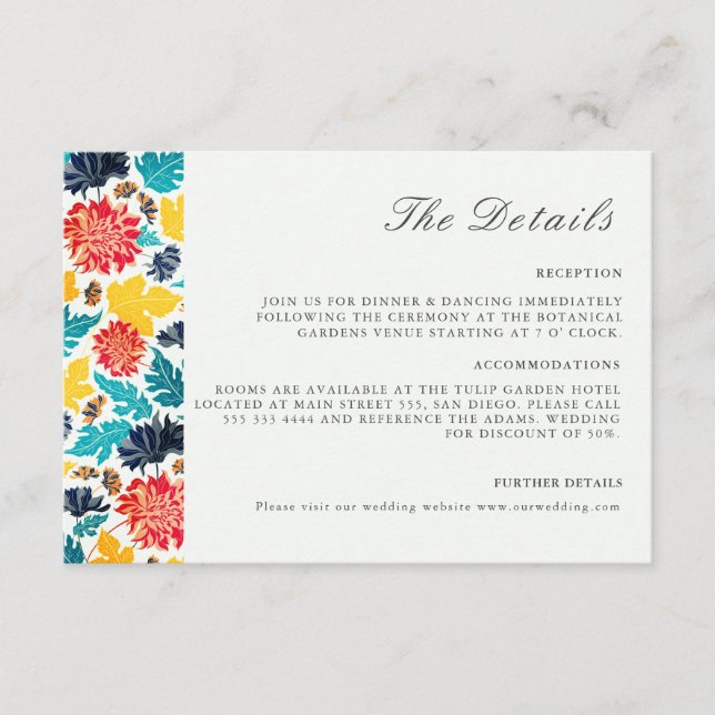 Natural Blue Yellow Watercolor Sunflowers Wedding Enclosure Card (Front)