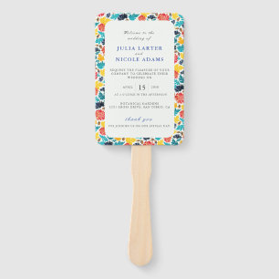 Natural Blue Yellow Watercolor Sunflowers Wedding Hand Fan