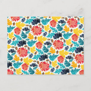 Natural Blue Yellow Watercolor Sunflowers Wedding Postcard