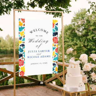 Natural Blue Yellow Watercolor Sunflowers Wedding Poster