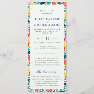 Natural Blue Yellow Watercolor Sunflowers Wedding Program