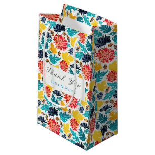 Natural Blue Yellow Watercolor Sunflowers Wedding Small Gift Bag