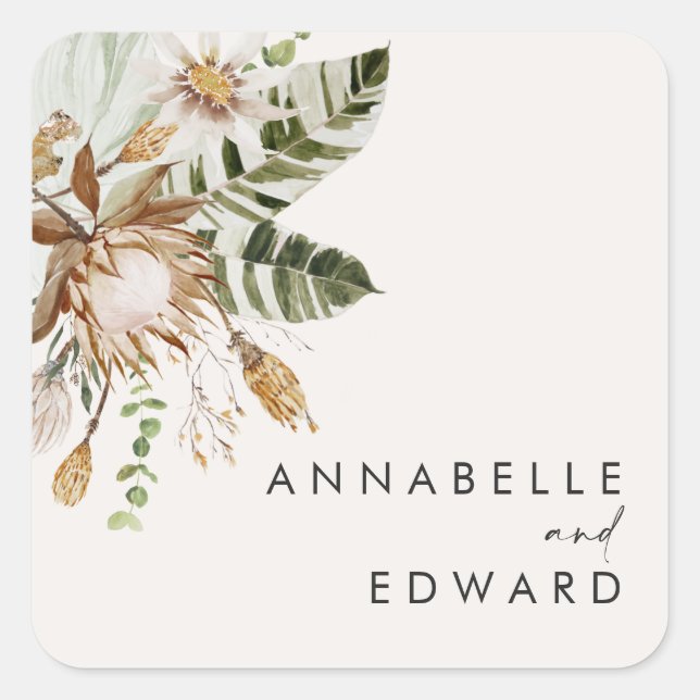 Natural bohemian botanical modern elegant foliage  square sticker (Front)
