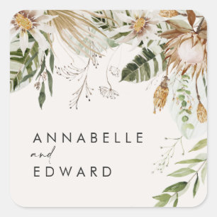 Natural bohemian botanical modern elegant foliage square sticker