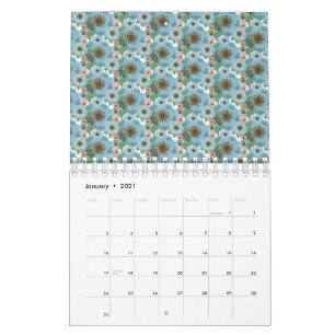 Natural Bohemian Pink Blue Flowers Green Leaves Calendar