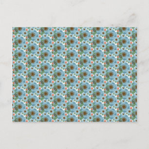 Natural Bohemian Pink Blue Flowers Green Leaves Postcard