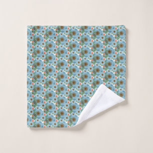 Natural Bohemian Pink Blue Flowers Green Leaves Wash Cloth