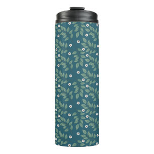Natural Bohemian White Flowers Leaves Branches Thermal Tumbler