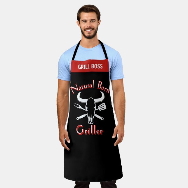 Natural Born Griller Apron - Funny Black Chef (Worn)